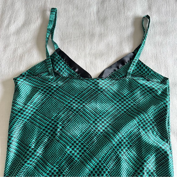 Vintage Body Drama Dress Womens M Green Black Houndstooth Slip 90s Y2k Retro - Picture 3 of 9